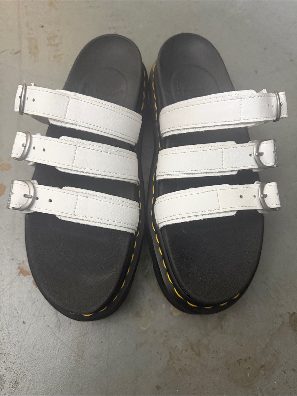 Dr. Martens White Triple-Strap Sandals with Black Sole